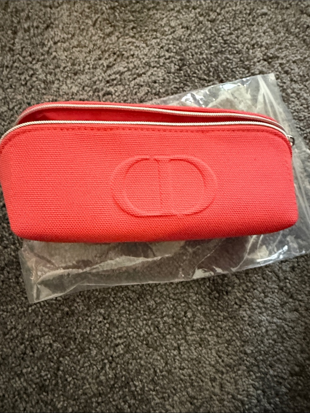 Dior Coral-Red Nylon Zipper Pouch